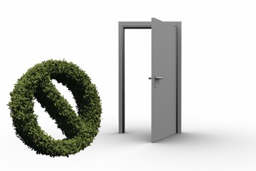 No entry shape of topiary by open door