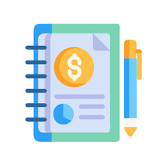 Financial report with dollar coin and pen illustration style
