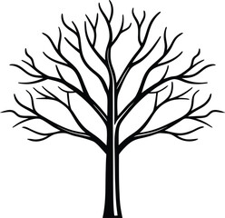 Bare fall tree line art vector illustration