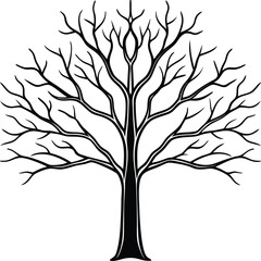 Obraz premium Bare tree silhouette line art vector illustration fall