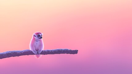 Fototapeta premium Cute Lemur on Branch in Pastel Sunset Sky