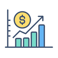 Financial growth chart with coin on White Background