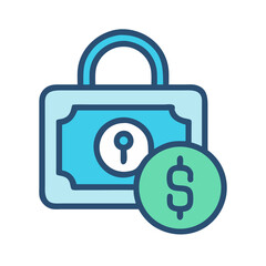 Secured money padlock with dollar sign, flat icon illustration