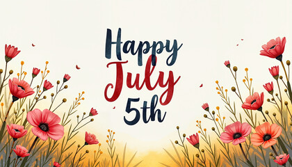 Charming floral illustration celebrating Happy July 5th with vibrant poppies