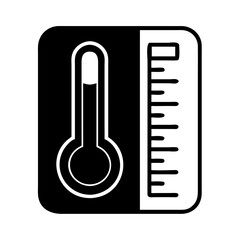 Thermometer icon with measurement scale in black and white design  