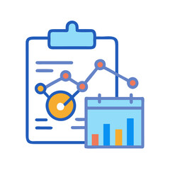 Stock chart with clipboard and bar graph analysis design
