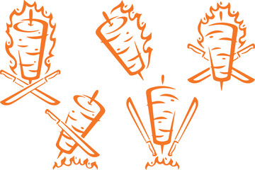 Orange Fast Food Wrap and Fries Fire Icon Set — fast, food, wrap, fries, orange, fire, spicy, vector, snack, icon