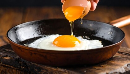 Fried egg being cooked in a pan