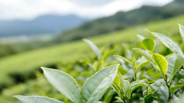 Tea plantation beauty: Capturing the delicate dance between nature and cultivation, this captivating image transports you to a vibrant tea plantation, showcasing the lush.