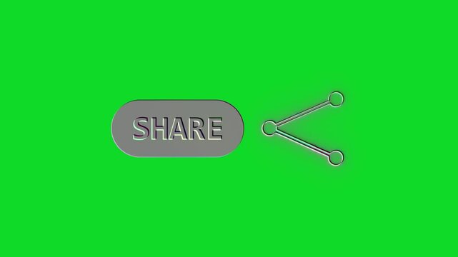Embossed Glowing Share Button Icon Animation on Transparent Background &ndash; Vibrant 4K Social Media Symbol.