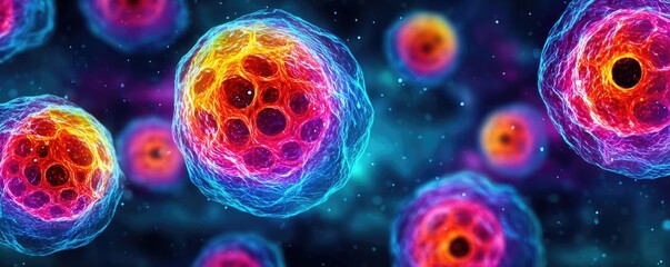 Anti inflammation concept. Colorful and vibrant cells in an abstract cosmic background.