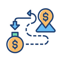 Money transfer route icon illustration on a White Background