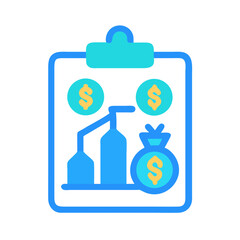 Financial report showing growth with factory and currency symbols