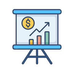 Presentation board illustrating financial growth with dollar symbol icon