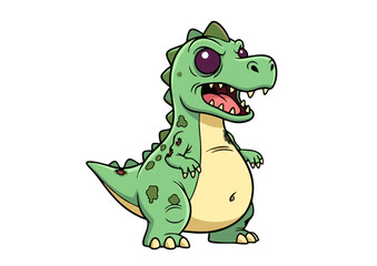 Obraz premium Cartoon Green Dinosaur with Angry Expression Open Mouth and Spikes Isolated.