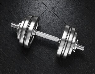 Naklejka premium Single Dumbbell on Rubber Gym Floor Top View