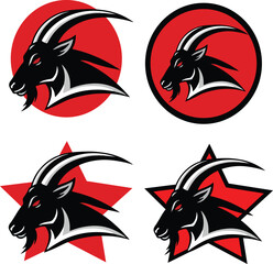 Stylized Ram Head Emblem with Red Star and Circle