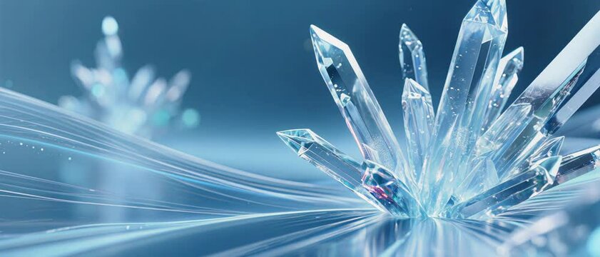 Majestic Ice Crystal Formation on Blue Gradient Background for Winter and Frozen Themes