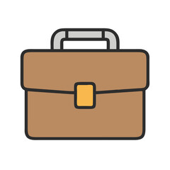 Stylized brown briefcase icon against White Background for business