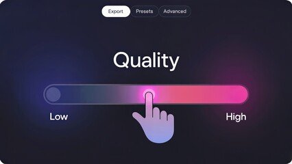 Adjusting quality with slider control and hand gesture on dark screen