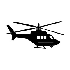 Silhouette illustration of a helicopter with rotating blades on white