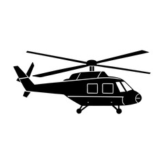 Silhouette of a helicopter with rotors and windows in a side view design