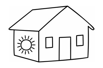 Simple house with sun drawing home building
