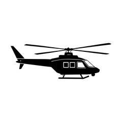 Illustration of a black helicopter with visible rotor blades and windows