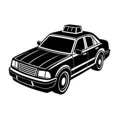 Illustration of a black and white taxi cab with a light on the roof top