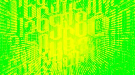 abstract gradient green and yellow color stacked numbers on green graphic background, object, decor, fashion, technology, banner, copy space