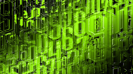 abstract many green and black numbers can be continuous on the white lines in black background, decor, fashion, banner, template, picture, background, copy space