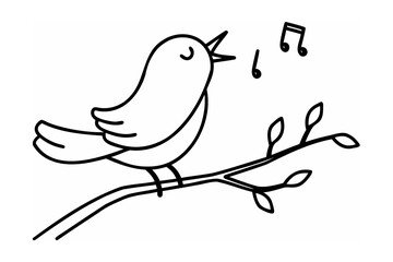 Bird singing on a branch with musical notes vector