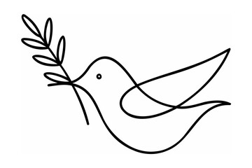 Dove holding olive branch line art bird peace