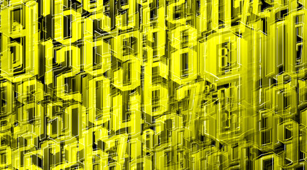 Several sizes of yellow numbers can be continuous on the white lines in black background, decor, fashion, banner, template, copy space