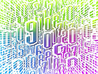 The gradient green and blue and violet numbers with white borders on colorful background, fashion, decor, picture, background, line, copy space