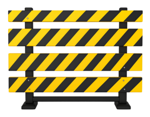 Road block barricade element black and yellow 3D, isolated on transparent background