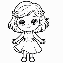 Cute chibi girl coloring page vector illustration for kids children drawing outline art cartoon character 