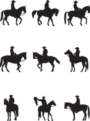 silhouettes riding horses on a plain white background