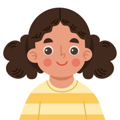 Illustration of a cheerful little girl character with pigtails