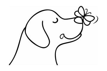 Dog sniffing butterfly line art animal insect