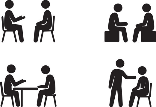 one-on-one mentoring session silhouette set – stick figure guidance and personal coaching icons - Powered by Adobe