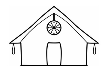 Simple tent with dharma wheel symbol religion Buddhism