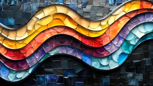Abstract flowing wave pattern with colorful mosaic tile texture, perfect for background