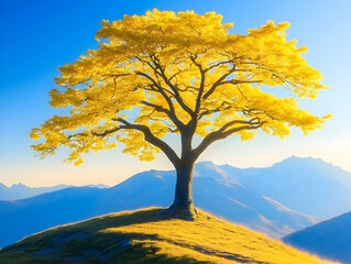 Golden Tree Mountaintop Illustration