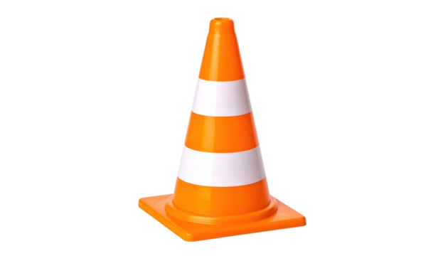 Orange traffic cone isolated on transparent background