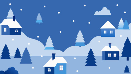 Fototapeta premium Here's a festive winter scene with a cozy house nestled in a snowy forest, illuminated by a star-filled night sky, perfect for a holiday card design