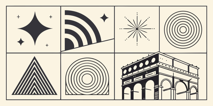 Abstract Geometric Shapes and Parisian Architecture in a Modern Minimalist Composition Black and White Design
