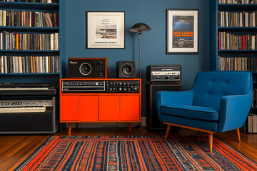 Mid Century Modern Music Room Illustration