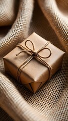 A gift box tied with a bow sits on a cloth.