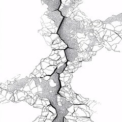 Cracked surface depicted in line art, showing wear and tear across various materials.